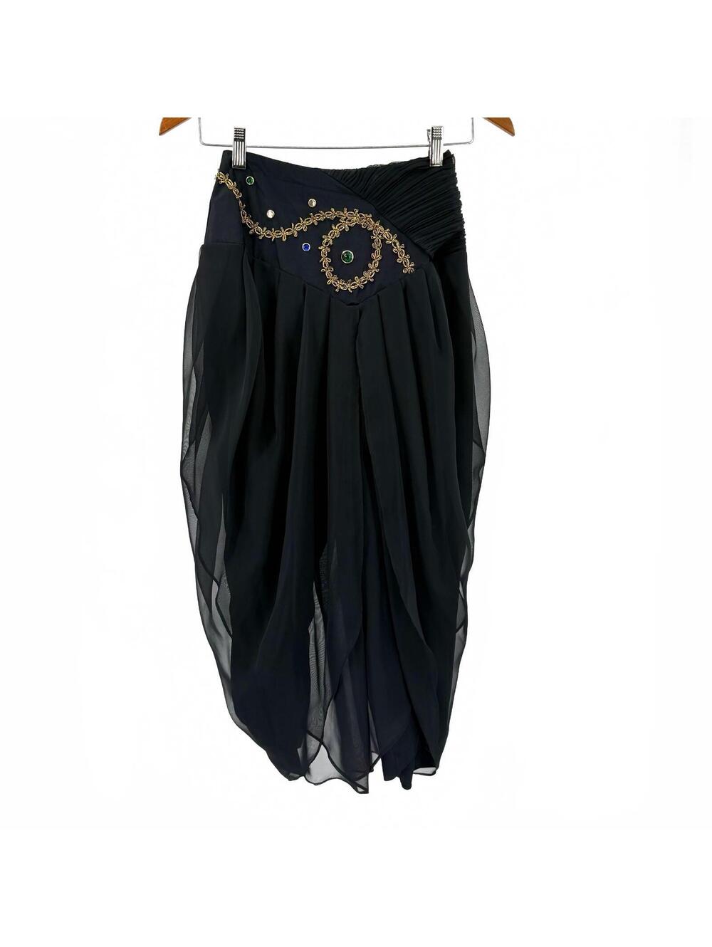 Vintage 80s Black Chiffon Jeweled Gold Trim Harem Pants